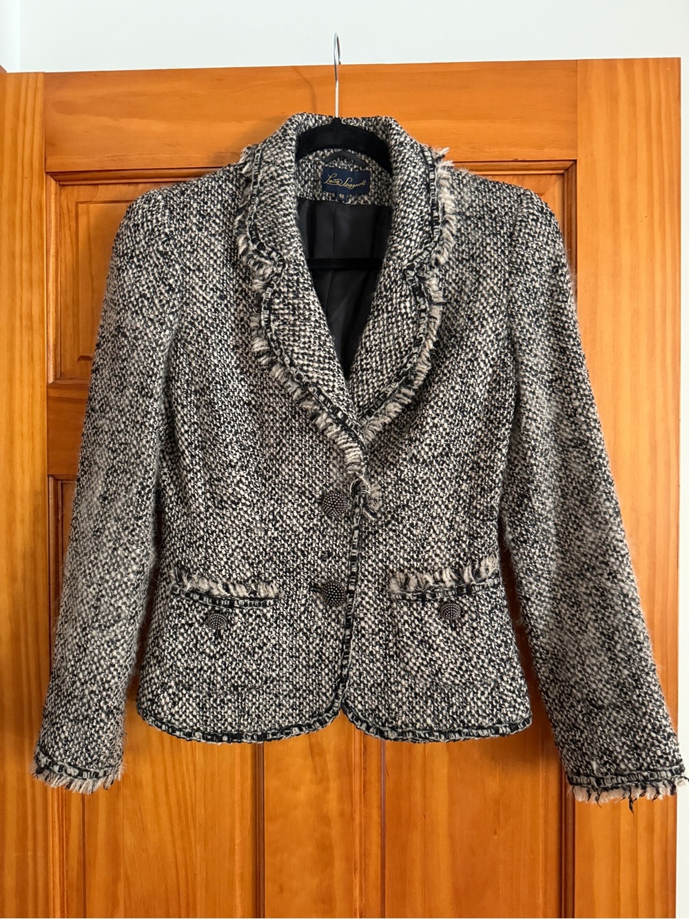 Luisa Spagnoli Black & White Tweed Fringed Jacket, IT42